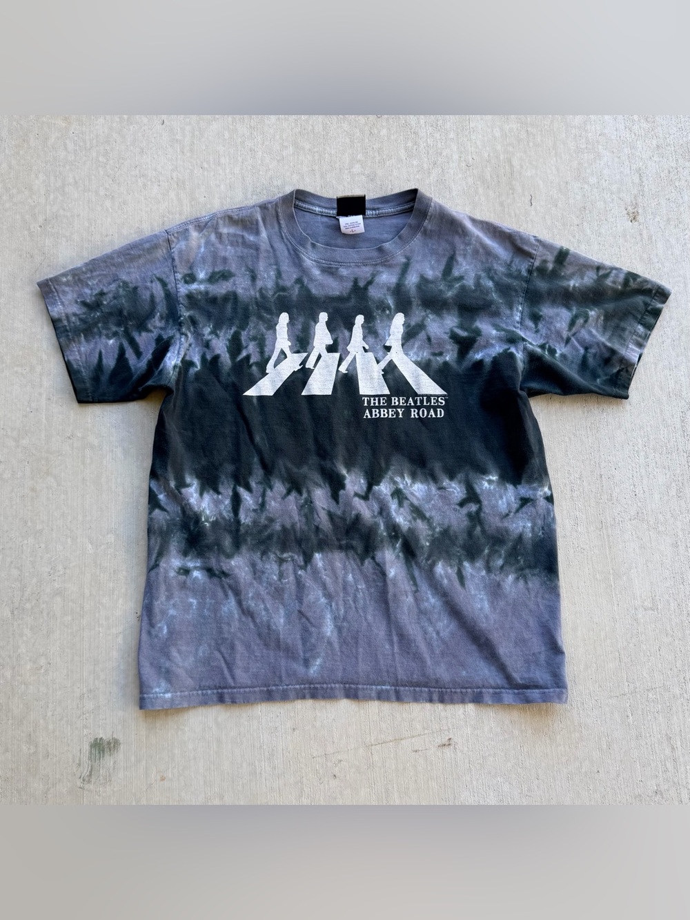 Vintage Y2K The Beatles T Shirt Liquid Blue Tie Dye Large Abbey Road